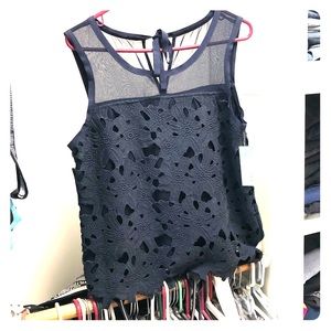 Brixon Ivy Maloof crochet top, navy, size medium